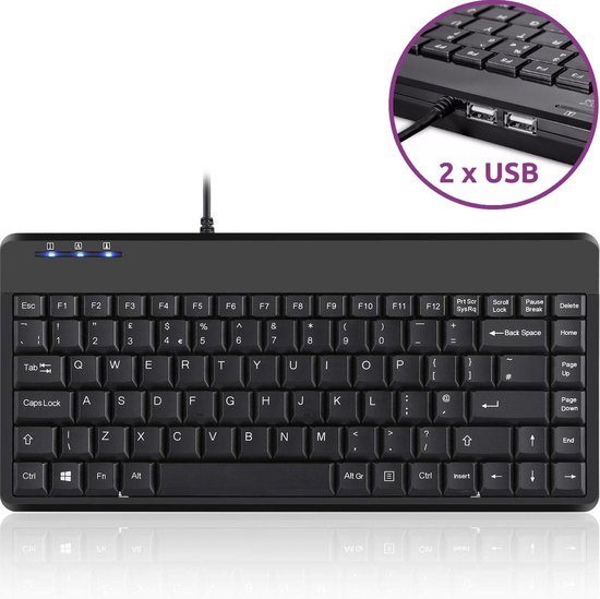 Perixx Periboard 409H compact ergonomisch toetsenbord + 2 x usb hub | QWERTY – Zwart