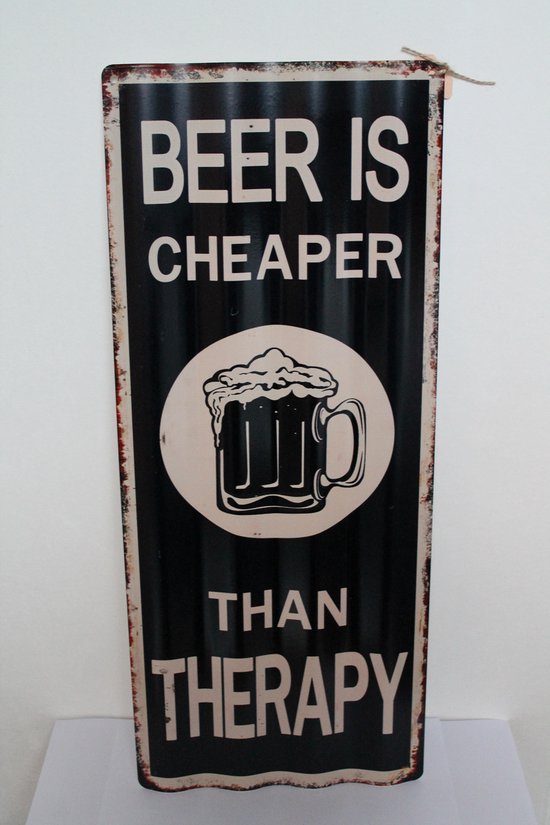 gegolfd reclamebord Beer is cheaper than Therapy retro vintage