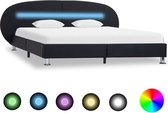 Bedframe Zwart 160x200 cm Kunstleer met LED (Incl LW Led klok) - Bed frame met lattenbodem - Tweepersoonsbed Eenpersoonsbed