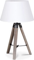 Home Sweet Home tafellamp Largo - tafellamp Hout vintage natuur inclusief lampenkap - lampenkap 30/20/17cm - tafellamp hoogte 56 cm - geschikt voor E27 LED lamp - wit
