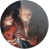 Oude vrouw en jongen met kaarsen | Peter Paul Rubens| Rond Plexiglas | Wanddecoratie | 60CM x 60CM | Schilderij | Oude meesters | Foto op plexiglas