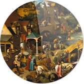 Schilderij - Pieter Brueghel The Elder The Dutch Proverbs| Oude Meesters - Multicolor - 80 X 80 Cm Pieter Brueghel The Elder | The Dutch Proverbs| Rond Plexiglas | Wanddecoratie |