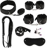 7-Delige Set BDSM Set - Handboeien - Zweep - Sekspeeltjes - Sex Toys - Zwart