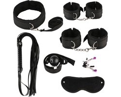 7-Delige Set BDSM Set - Handboeien - Zweep - Sekspeeltjes - Sex Toys - Zwart