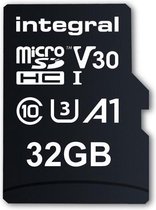 Integral Micro SD Geheugenkaart 32GB  Voor smartphone en Tablet  V30 Videosnelheid  100MB/s leessnelheid  70MB/s schrijfsnelheid  MicroSDHC/SDXC  Klasse 10  Zwart