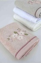 3 Stuks Poeder Roze Bamboe Handdoek Geborduurd met Roos 50x90 cm