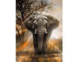 Diamond Painting Olifant in schemer - 40x50 cm - Ronde steentjes inclusief tools