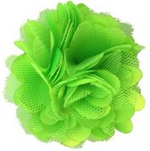 Alligatorknip, haarknip, haarspeld met satijn/organza bloem (ca. 4cm) meisje, peuter, feest, kerst, verjaardag neon groen - gratis verzending