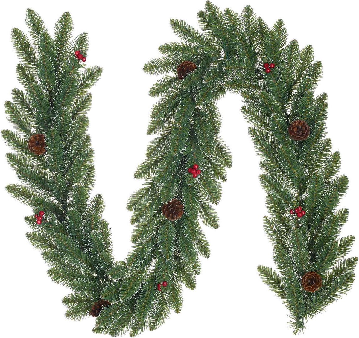 Creston Frosted kerstguirlande incl. besjes en dennenappels | groen met bevroren details | 180cm