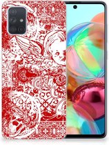 Geschikt voor Samsung Galaxy A71 Silicone Back Case Angel Skull Red