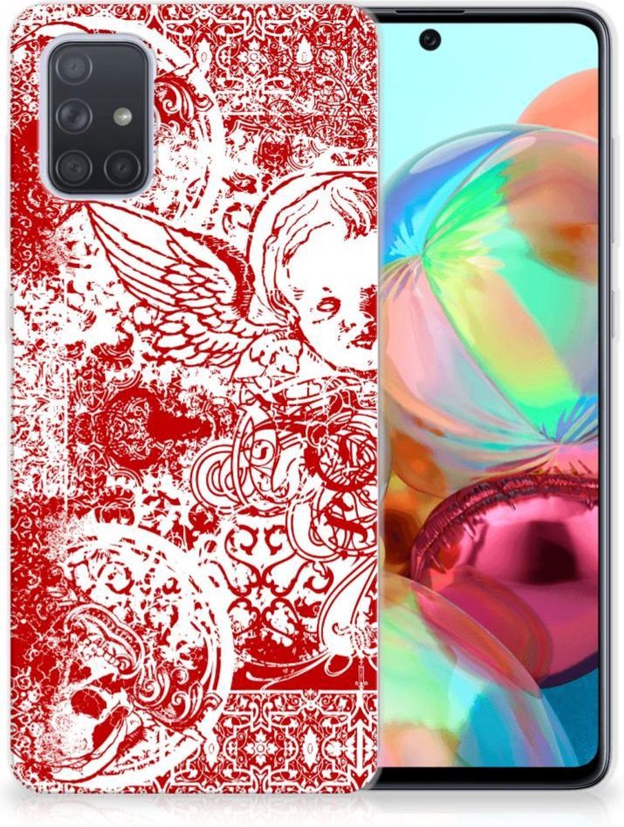 Silicone Back Case Samsung Galaxy A71 Angel Skull Rood