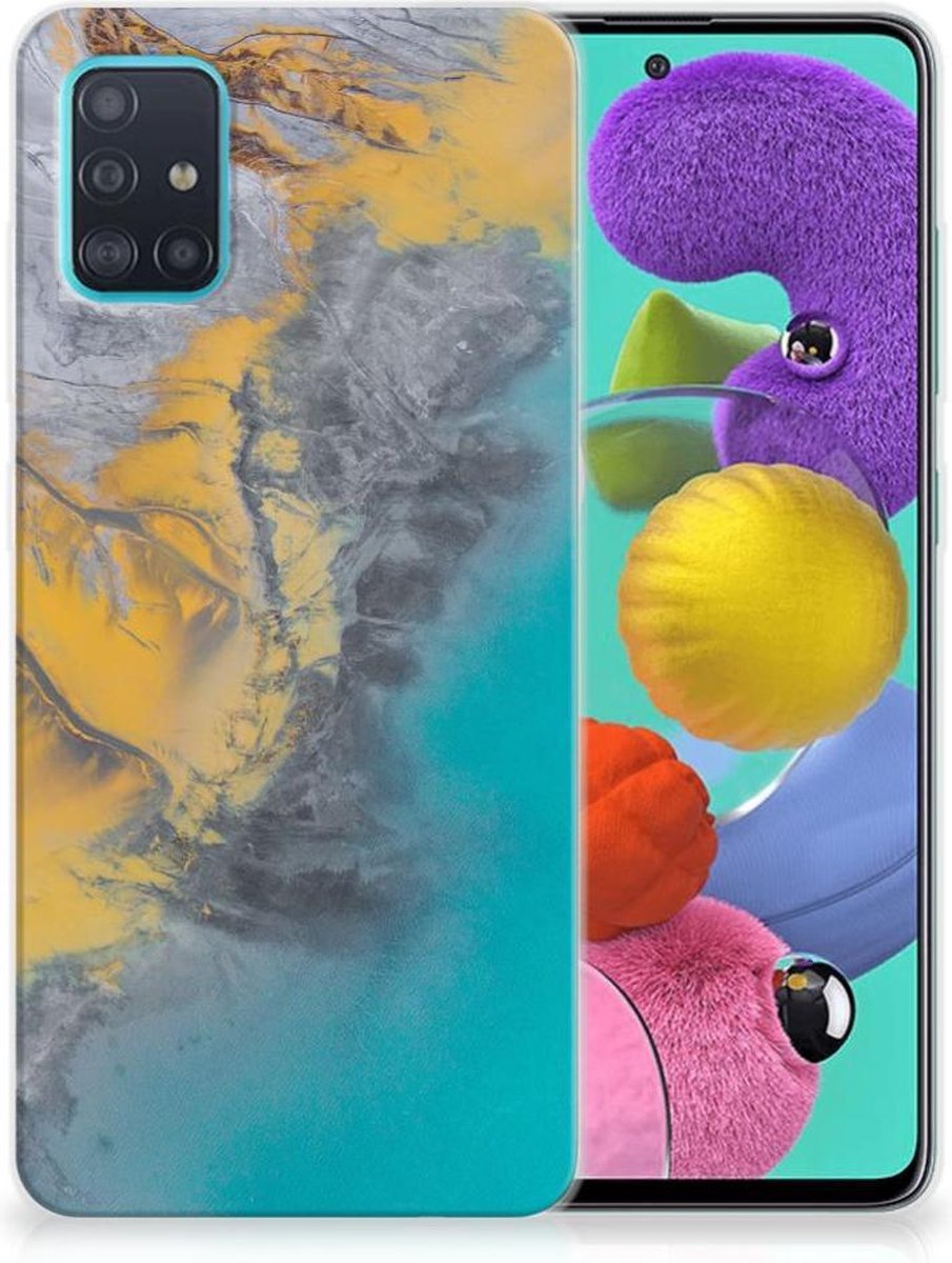 Samsung Galaxy A51 TPU Siliconen Hoesje Marble Blue Gold