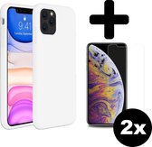 Hoes voor iPhone 11 Pro Max Hoesje Siliconen Case Cover Wit Met 2x Screenprotector Gehard Glas