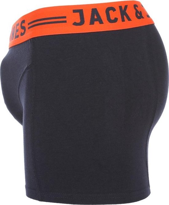 Donkerblauwe boxershorts van Jack & Jones met oranje tailleband met logo.