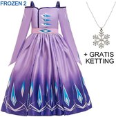 Elsa jurk paars Deluxe 116-122 (120) + GRATIS ketting Prinsessen jurk verkleedkleding