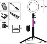 Professionele TIKTOK 20 CM Ringlamp Met paarse SELFIESTICK plus afstandbediening & Statief 107 CM | Fotostudio | Licht studio set | Make up licht | Met statief | + Houder