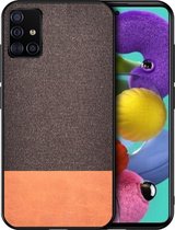 Samsung Galaxy A51 Hoesje Hybride Katoen / Leer Textuur Coffee