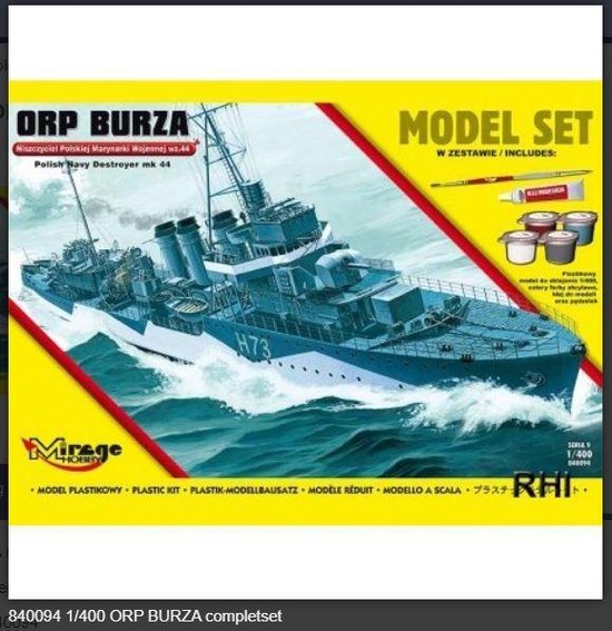 Mirage Hobby Modellbausatz - Zerstörer ORP Burza (1944) Im Maßstab, Vollrumpfmodell Mit Ständer - Nr. 40066