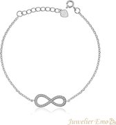 Juwelier Emo - Infinity armband met Zirkonia's - Zilveren Armband Dames - LENGTE 20 CM