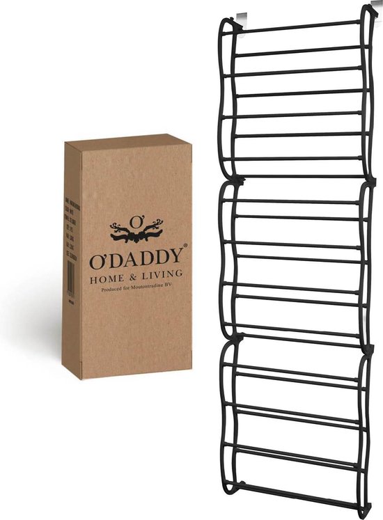 O'DADDY® hangend schoenenrek deur - Geschikt voor opdek en stompe deuren, beide kanten – 20 x 51 x 182 cm - Zwart - O'DADDY