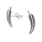 Joy|S - Zilveren veer oorbellen 4 x 13 mm Bali geoxideerd