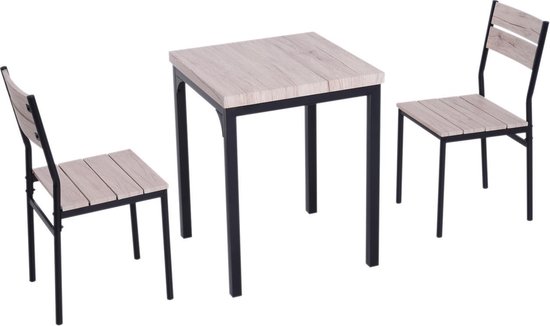 Compacte Eettafel set met 2 Stoelen - Eetkamer tafel met eetkamerstoelen - Balkonset - Zitgroep - 2 Personen - Hout - Zwart