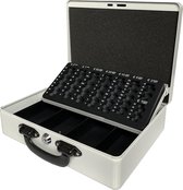 ACROPAQ Geldkistje - Premium, Geldkist groot met sleutel, 30 x 25 x 9 cm - Geldkluis met muntsorteerder - Wit