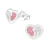 Joy|S - Zilveren hartje yin yang oorbellen roze wit 8 x 6 mm