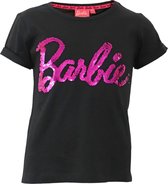 Barbie Pink Sequin Logo - Reversible Sequin - Meiden T-Shirt Zwart -5-6 Jaar