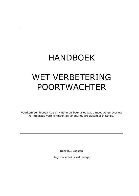 Handboek wet verbetering Poortwachter - R.J. Joosten
