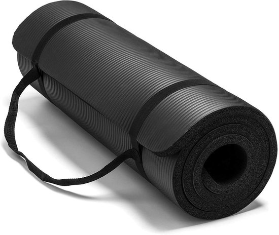 Athletix®‎ Premium NBR Fitnessmat - Yogamat - 183 x 61 x 1.5 cm - met Draagriem en Draagtas - Zwart - Athletix®