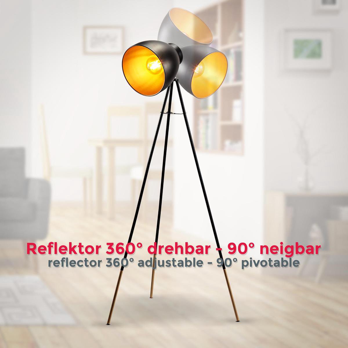 B.K.LICHT - Vloerlamp - voor woonkamer - zwart gouden staande lamp - industriële staanlamp - E27 fitting leeslamp - h: 136cm thumbnail 5