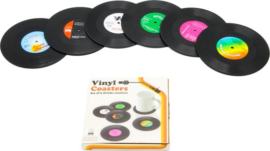 Vinyl platen onderzetters voor glazen | LP onderzetters (6 stuks) Onderzetters met... | bol.com