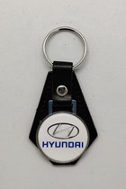 Sleutelhanger - Hyundai - Wit met Zilver Logo - Leer - Leather - Metaal - Auto