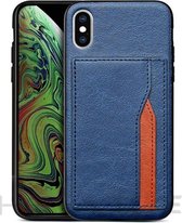 Apple iPhone X Back Cover Telefoonhoesje | iPhone Xs | Hoogwaardig PU Leren Hoesje | Lederen Luxe Uitstraling | Pasjeshouder | Blauw