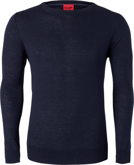 OLYMP Level 5 body fit trui wol met zijde - O-hals - marine blauw - Maat: L
