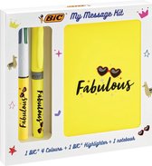 Bic Message Kit Fabulous, balpen 4 colours, markeerstift highlighter en notitieboekje ft A6