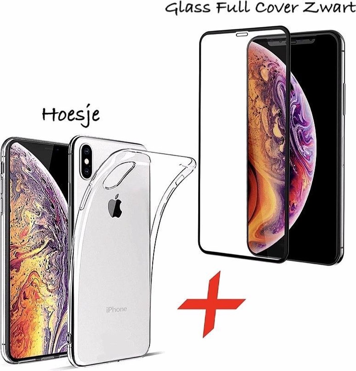 iPhone XR transparent Hoesje + Tempered Glass Screen protector Full Cover Zwart. Siliconen TPU Soft Case - Eff Pro