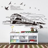 trein muursticker - kindersticker - kinderkamer - wand decoratie - zwart - 90x140 cm