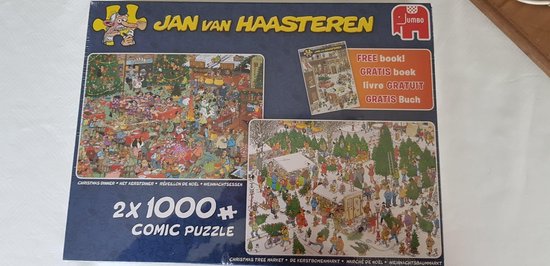 Jan van Haasteren Het Kerstdiner en De Kerstbomenmarkt 2 in 1 Puzzel Kerst 2x1000 stukjes