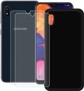 Silicone Soft Back Cover Hoesje Geschikt voor: Samsung Galaxy A10 Zwart TPU Siliconen Soft + 2X Tempered Glass Screenprotector