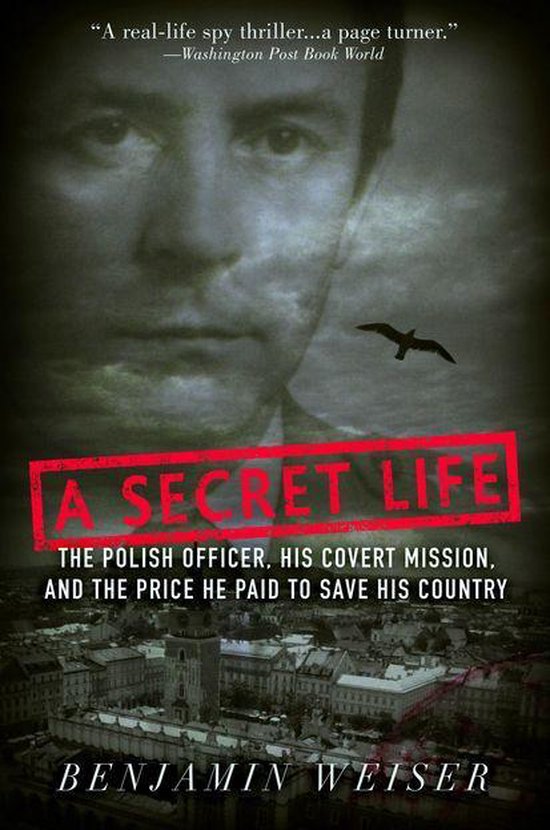 Boekomslag van A Secret Life met het gezicht van een man, een vogel in de lucht en een stadsgezicht in donkere tinten.