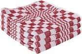 6x Handdoek rood met blokmotief 50 x 50 cm - Huishoudtextiel - keukendoek / handdoekjes