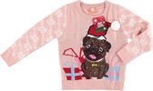 Roze kersttrui mopshondje met kerstmuts voor kinderen - Foute kersttruien voor meisjes - Kerst trui/sweater 92/98