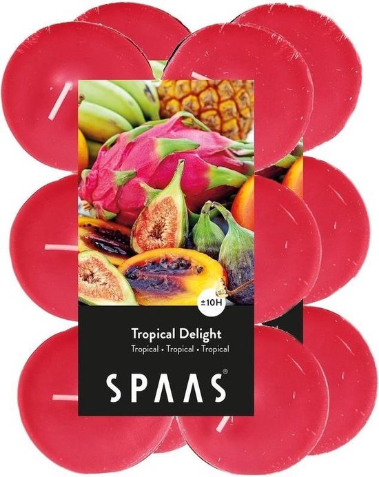24x Maxi geurtheelichtjes Tropical Delight 10 branduren - Geurkaarsen tropische vruchten geur - Grote waxinelichtjes
