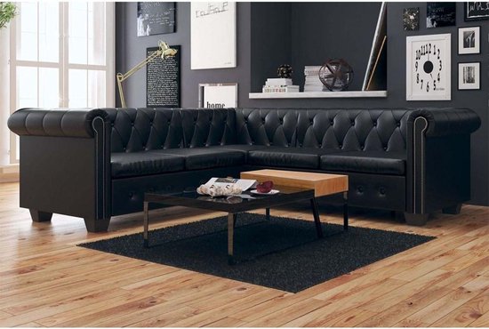 vidaXL Hoekbank 5-zits Chesterfield-stijl kunstleer zwart bol.com