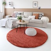 Hoogpolig vloerkleed shaggy Trend effen rond - terracotta 200 cm rond