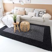 Hoogpolig vloerkleed shaggy Trend lijstmotief - antraciet 100x200 cm