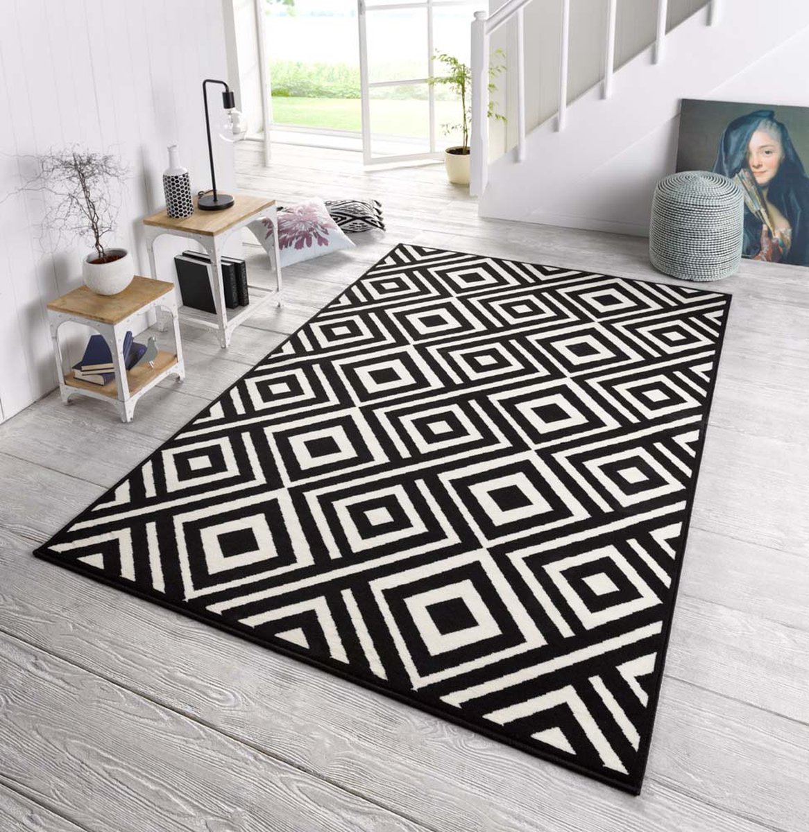 Tapis Design Rhombus Art - noir / blanc 160x230 cm