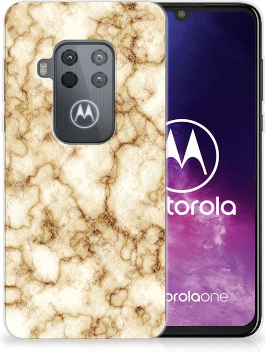 Motorola One Zoom TPU Siliconen Hoesje Marmer Goud